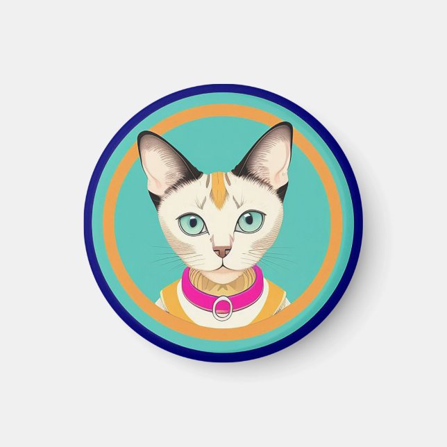 Íman Gato Com Olhos Marcantes por Espelho Circular (Frente)