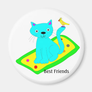 Íman gato com pássaro amarelo no tapete