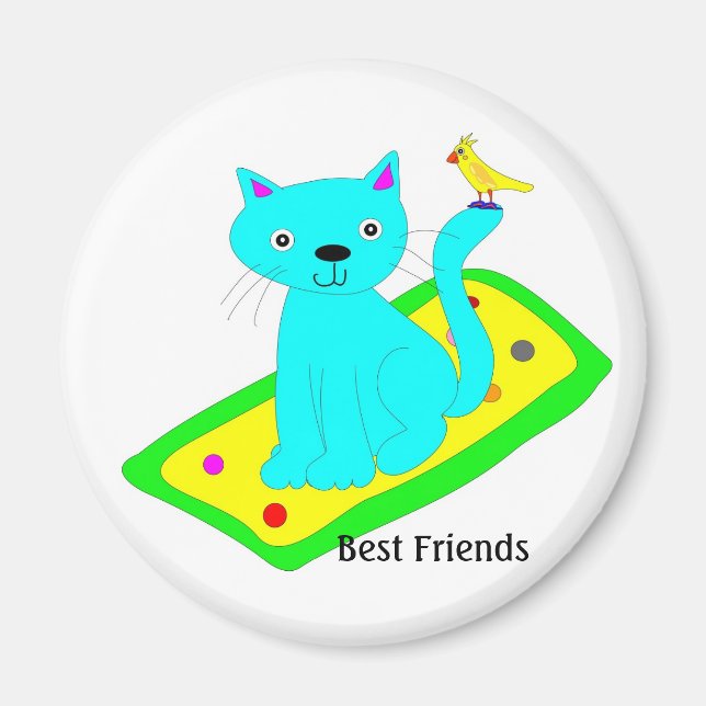 Íman gato com pássaro amarelo no tapete (Frente)