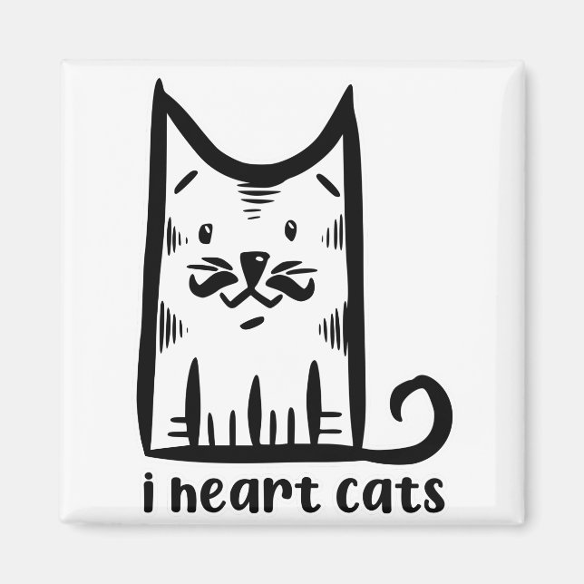 Íman Gato com um Bigode Elegante, eu amo gatos (Frente)