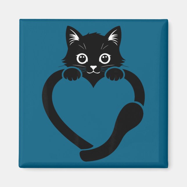Íman Gato coração gráfico amor gato fofo  (Frente)