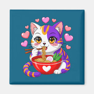 Íman Gato de Anime Comendo Macarrão Ramen Com Corações