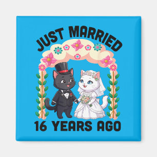 Íman Gato de Aniversário de Casamento de 16 Anos Atrás