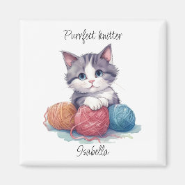 Íman Gato de aquarela em bruto com nome personalizado d