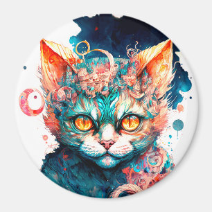 Íman Gato de aquarela no estilo steampunk
