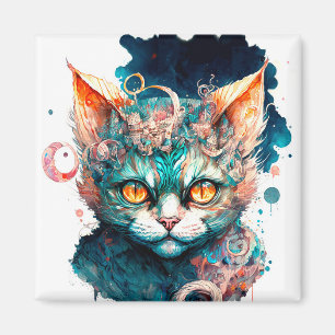 Íman Gato de aquarela no estilo steampunk