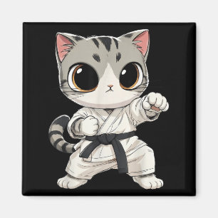 Íman Gato de Artes Marciais Kawaii Karate Faixa Preta E
