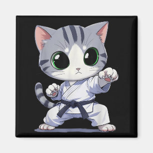 Íman Gato de Artes Marciais Kawaii Karate Faixa Preta E