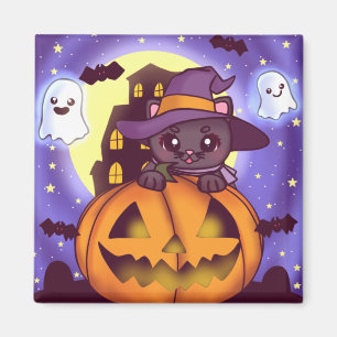 Íman Gato de Bruxa de Outubro de Feliz Halloween