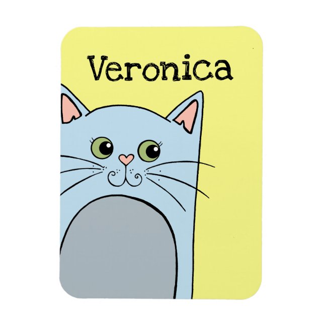 Íman Gato de Cartoon Azul e Bonito Personalizado (Vertical)