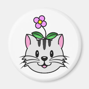 Íman Gato de Cartoon Bonito com Flor na Cabeça