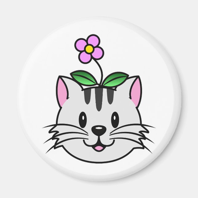 Íman Gato de Cartoon Bonito com Flor na Cabeça (Frente)