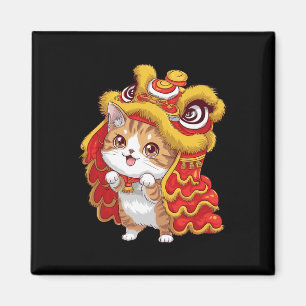 Íman Gato de Cartoon Kawaii Gato Leão Dançando Chinês N
