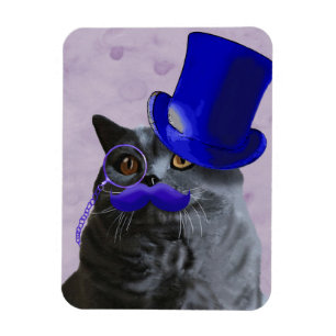 Íman Gato de Cinza com chapéu azul e bigode