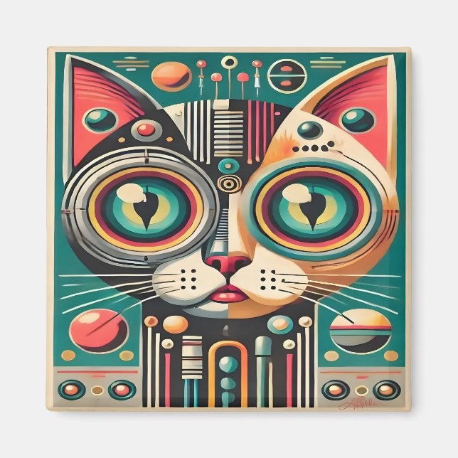 Íman Gato de Circuito Retro Futurista de Meados do Sécu (Frente)