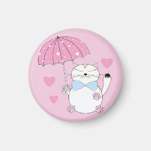 Íman Gato de desenho animado bonito com guarda-chuva