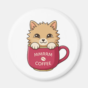 Íman Gato de Desenho Animado Fofo em Caneca de Café com