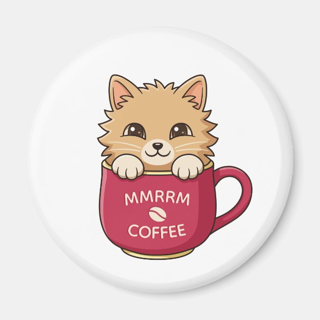 Íman Gato de Desenho Animado Fofo em Caneca de Café com (Frente)