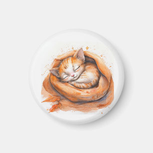 Íman Gato De Dormir Com Aquarela, Arte De Outono Louca