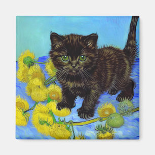 Íman Gato de estilo Van Gogh com Sunflower