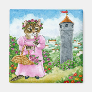 Íman Gato de Gato Gato-Fada Linho Rosa de castelo