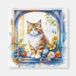 Íman Gato de Gato na Janela das Flores Personalizadas