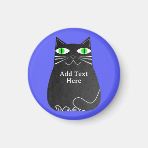 Íman Gato De Gordura Preto Com Olhos Verdes Texto Perso