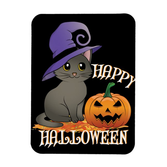 Íman Gato de Halloween com Pumpkin (Vertical)