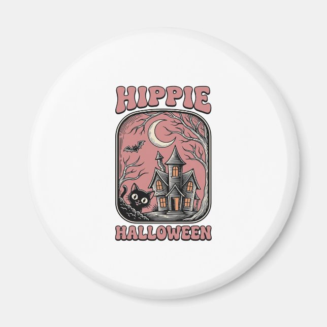 Íman Gato de Halloween Hippie Casa Assombrada Design Vi (Frente)