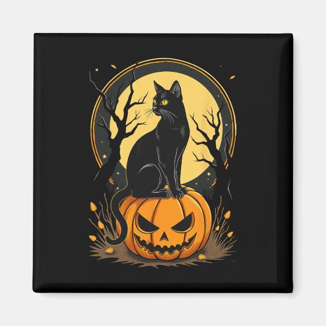 Íman Gato de Halloween Mulheres Engraçadas Queda Abóbor (Frente)
