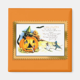 Íman Gato de Halloween Sentado na Jack O Lantern