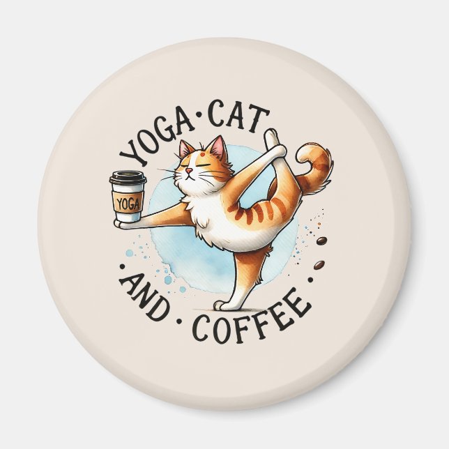 Íman Gato de ioga - Gato de ioga e café (Frente)
