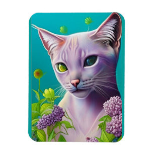 Íman Gato de Lilac Siamese em flores lilás em Teal