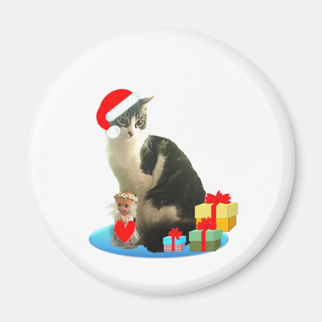 Íman gato de mesa de Natal e pequeno anjo fofo (Frente)