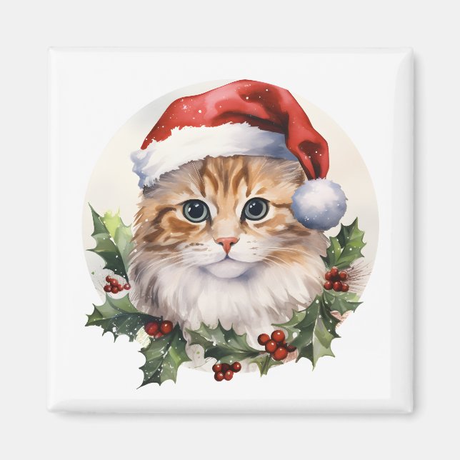 Íman Gato De Natal Cinto Em Santa Hat (Frente)