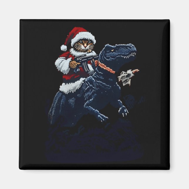 Íman Gato de Natal com Chapéu de Papai Noel Segurando u (Frente)