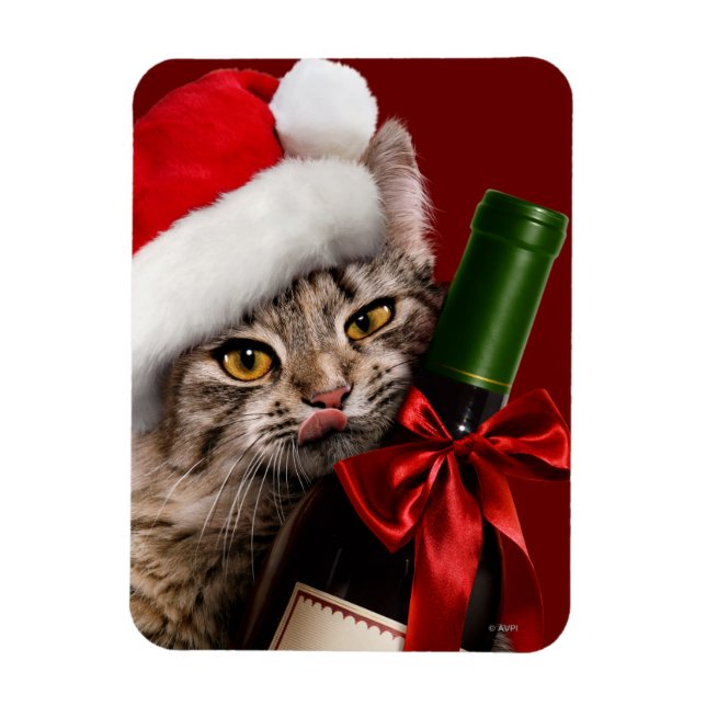 Íman Gato De Natal Com Garrafa De Vinho (Vertical)