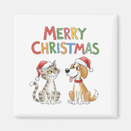 Íman Gato de Natal e Cachorro Bonitos com Chapéus Santa