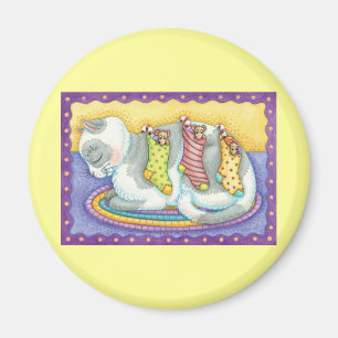 Íman Gato de Natal Fofo Dormindo com Ratos em Meias