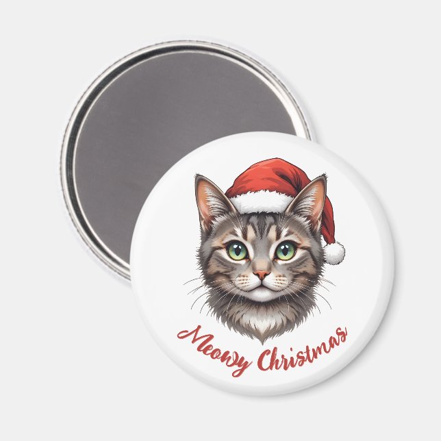 Íman Gato de Natal Fofo Personalizado com Chapéu de Pap (Front/Back)