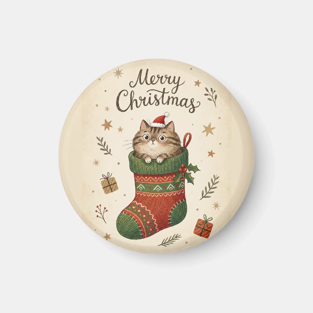 Íman Gato de Natal na Meia (Frente)