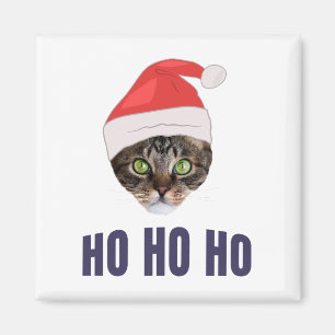 Íman Gato de papais noeis com chapéu de Papai Noel, Ho