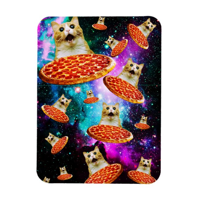 Íman Gato de pizza espacial engraçado (Vertical)