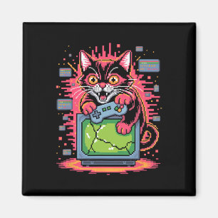Íman Gato de Raiva de Pixel Jogador Retro Glitch em Est
