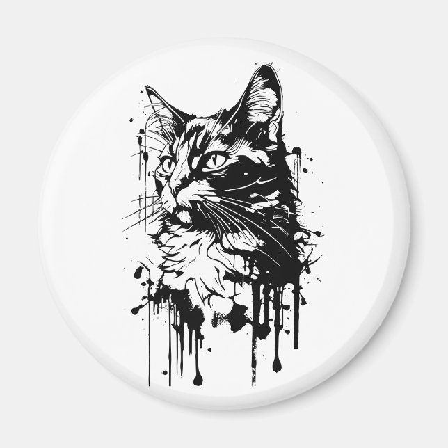 Íman Gato de respingos preto e branco (Frente)