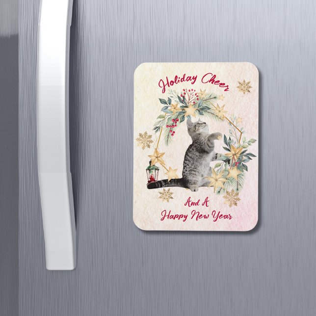 Íman Gato de Script Personalizado Aquarela Ano Novo Nat (Criador carregado)