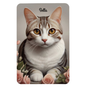 Íman Gato de Shorthair Americano espantoso com Rosa Del