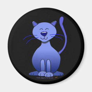 Íman Gato de sorriso azul feliz bonito no ímã preto