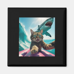 Íman Gato Divertido Surfando Selfie Com Tubarão Meme _1