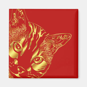 Íman Gato Dourado de Rosto Cinto Vintage